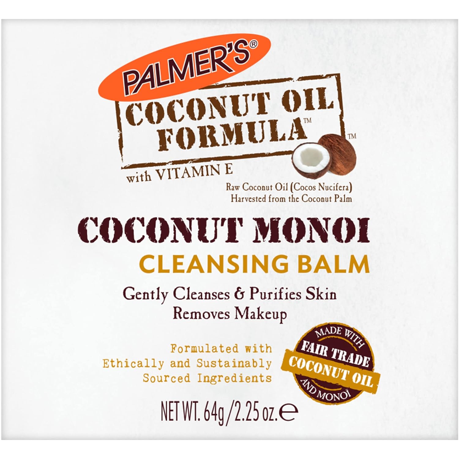 Palmer'S Coconut Oil Formula, Coconut Monoi Facial Cleansing Balm And Makeup Remover, 2.25 Ounces