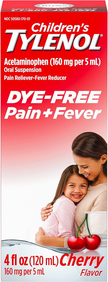 Children'S Tylenol Liquid Oral Suspension Pain Reliever & Fever Reducer With Acetaminophen, Aspirin-, Ibuprofen-, High Fructose Corn Syrup- & Dye-Free, Cherry, 4 Fl. Oz