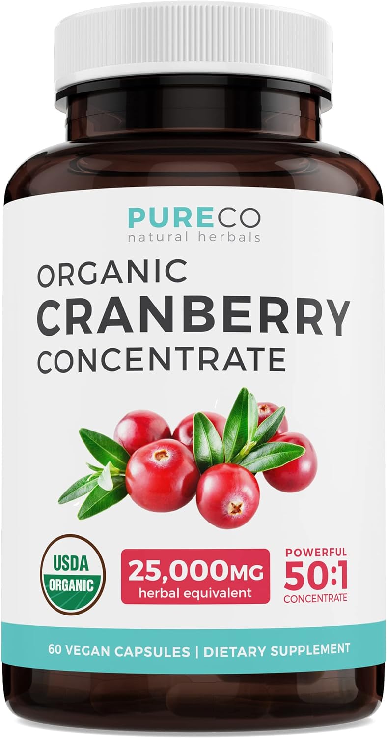 Organic Cranberry Pills - 50:1 Concentrate Equals 25,000mg of Fresh Cranberries (Vegan) for Urinary Tract Health & Kidney Cleanse - Cranberry Pills for Women - UTI Support Supplement
