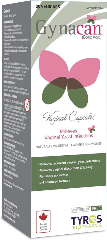 – Boric Acid 600mg-Vaginal Capsules-Relieves Yeast Infections-pH Balanced Formula- Antibiotic-Free-with Applicator-30 Count-Made in Canada