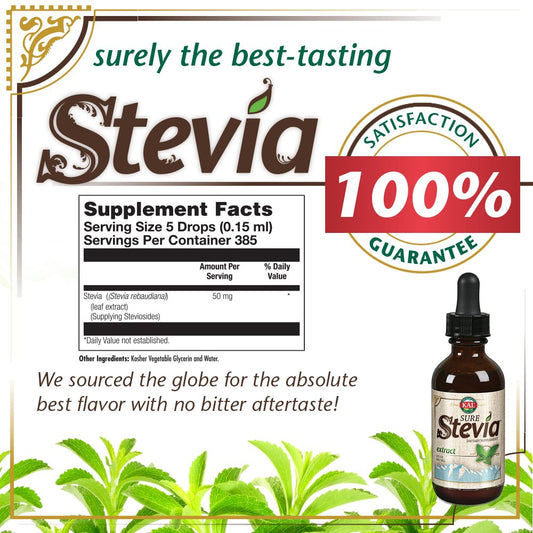 Kal Sure Stevia Liquid Extract 2 Oz | Best-Tasting, Zero Calorie, Low Glycemic | For Baking & Adding To Beverages | 385 Servings