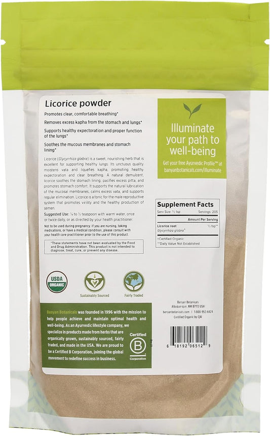 Banyan Botanicals Licorice Root Powder, 1/2 Pound - USDA Organic - Glycyrrhiza glabra - Ayurvedic Herb for Lungs, Skin, & Stomach ?