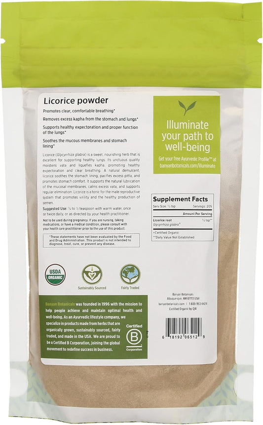 Banyan Botanicals Licorice Root Powder, 1/2  - USDA Organic - Glycyrrhiza glabra - Ayurvedic Herb for Lungs, Skin, & Stomach …