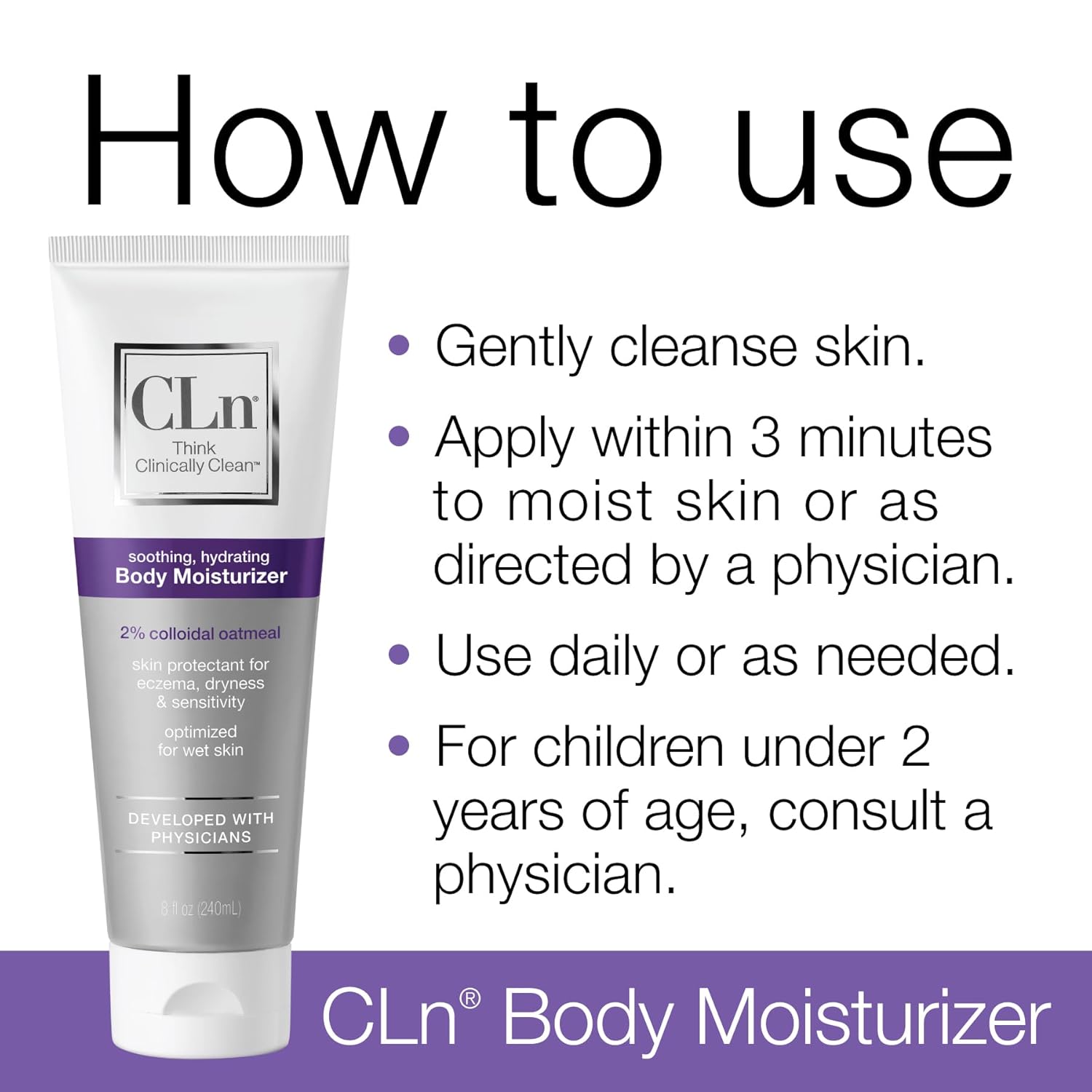 Cln® Body Moisturizer - A Skin Protectant Delivering 2% Colloidal Oatmeal, Paraben-Free, Dye-Free & Fragrance-Free, 8 Fl. Oz. : Beauty & Personal Care