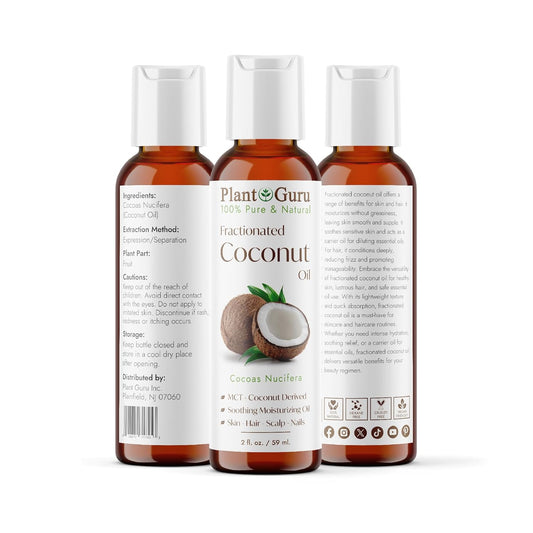 Fractionated Coconut Oil 2 Fl. Oz. 100% Pure Mct Natural Carrier - Skin, Face, Body, Massage And Hair Growth Moisturizer, Great For Diluting Aromatherapy Essential Oils