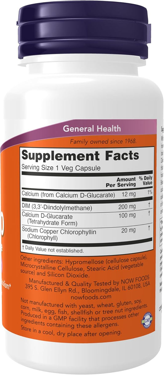 Now Foods Supplements, Dim 200 (Diindolylmethane) With Calcium D-Glucarate, 90 Veg Capsules