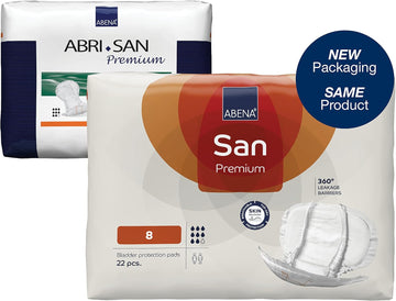 ABENA San Premium Mens & Womens Incontinence Pads, Breathable & Comfortable - Premium 8, 2500ml Absorbency, 22PK