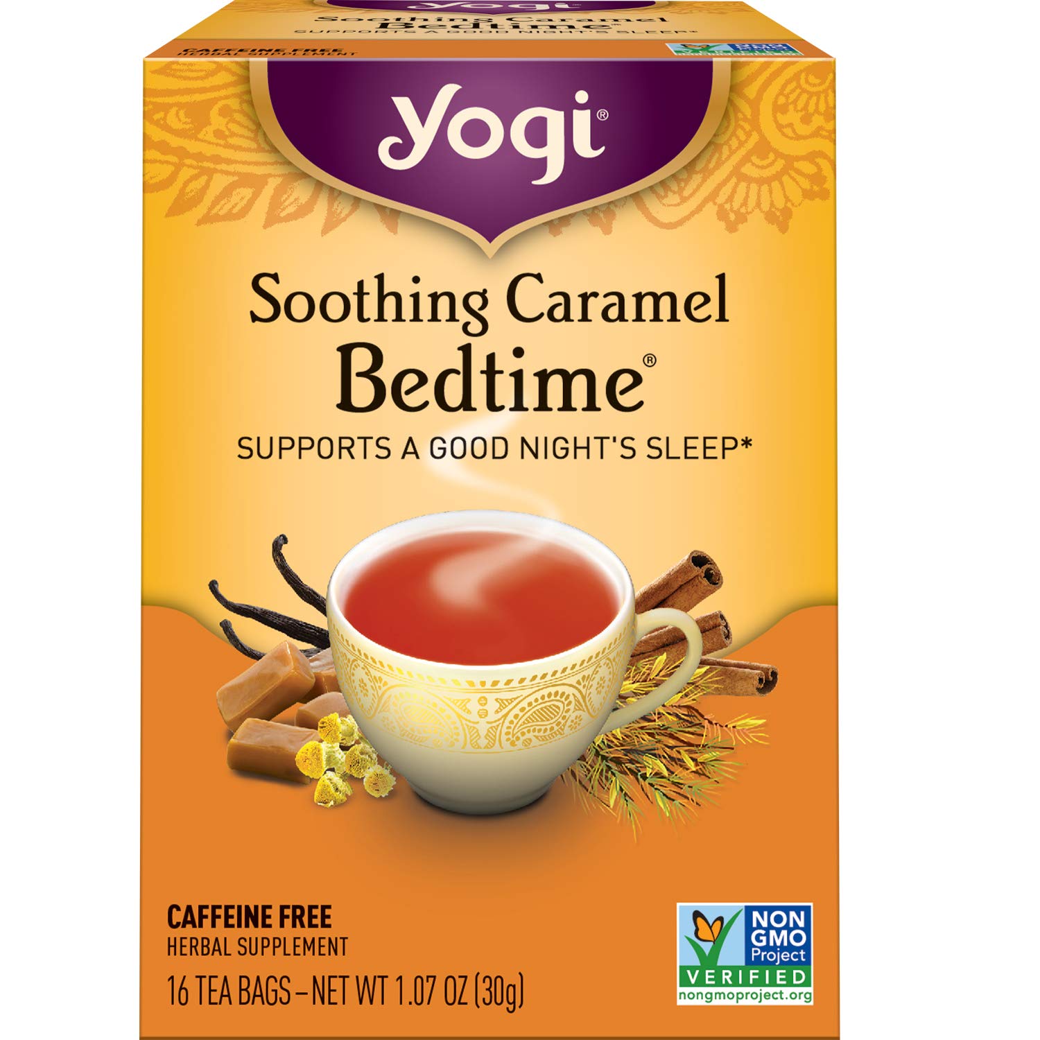 Yogi Tea Soothing Caramel Bedtime Tea - 16 Tea Bags Per Pack (6 Packs) - Calming Sleep Tea - Supports Good Sleep - Includes Chamomile Flower, Rooibos Leaf, Roasted Chicory Root & More