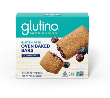 Glutino Gluten Free Oven Baked Bar, Blueberry Acai, Naturally Flavored, 5 Ct (Pack Of 12)