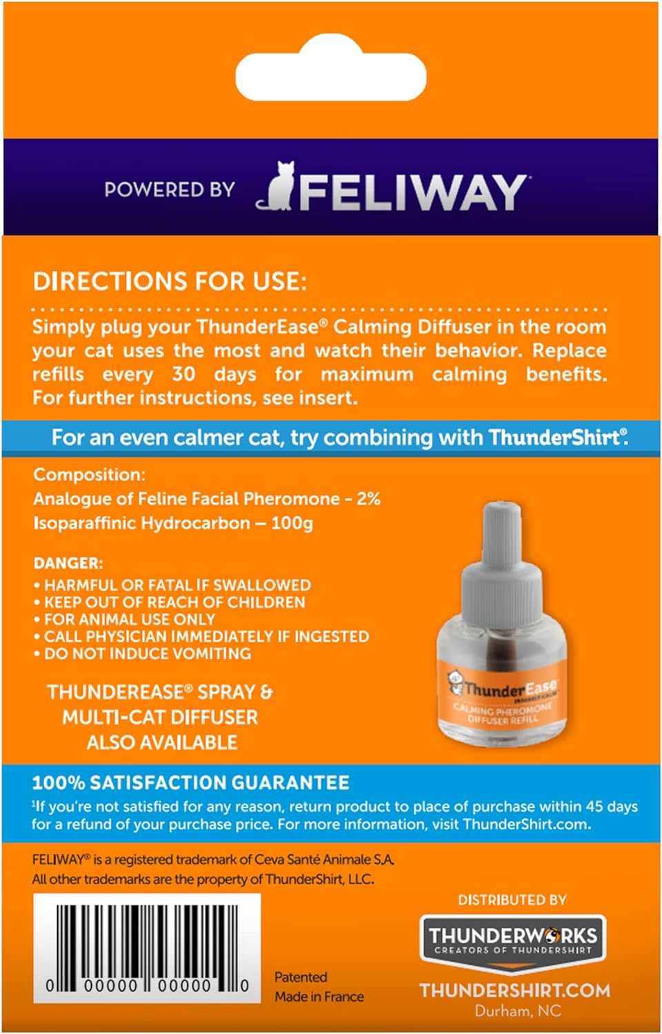 ThunderEase Cat Calming Pheromone Diffuser Refill | Powered by FELIWAY | Reduce Scratching, Urine Spraying, Marking, and Anxiety (30 Day Supply) : Pet Supplies