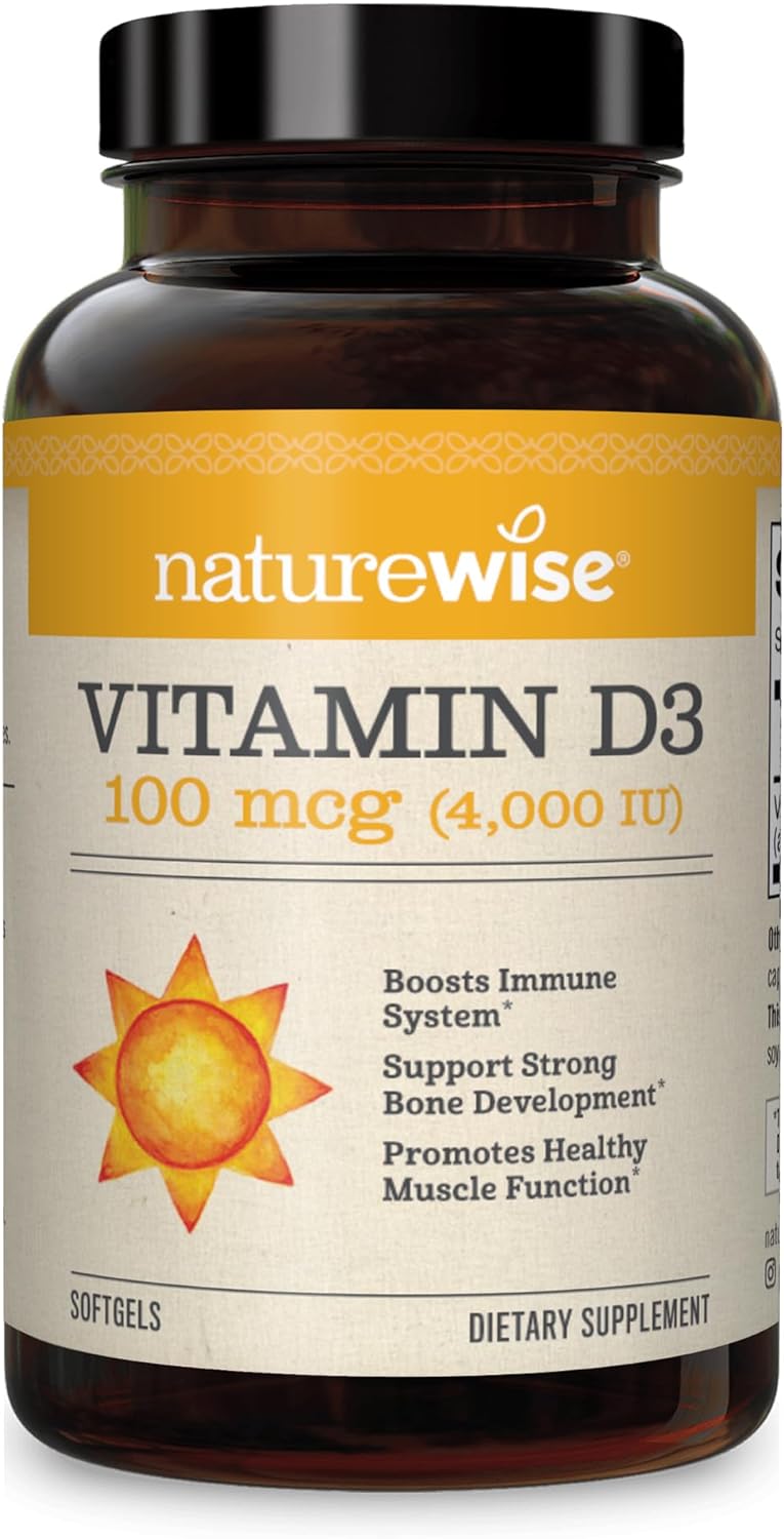 NatureWise Vitamin D3 4000iu (100 mcg) Healthy Muscle Function, and Immune Support, Non-GMO, Gluten Free in Cold-Pressed Olive Oil, Packaging Vary (Mini Softgel), 200 Count