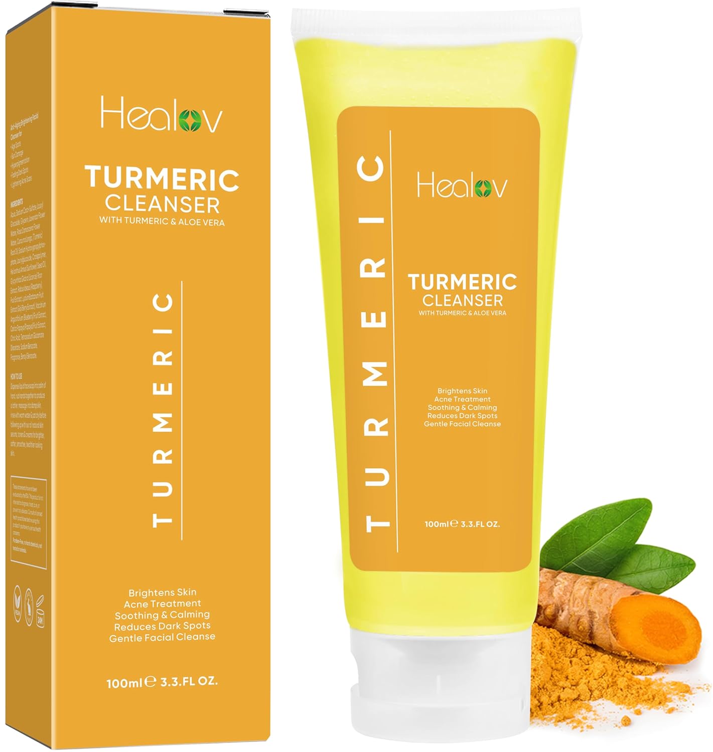 Turmeric Face Wash, Turmeric Clear Skin Liquid Soap – 100% Natural Anti Aging Exfoliating Facial Cleanser For Spots, Clearing Acne Scars, Age Spots, Sun Damage, Discoloration – Bath Soap