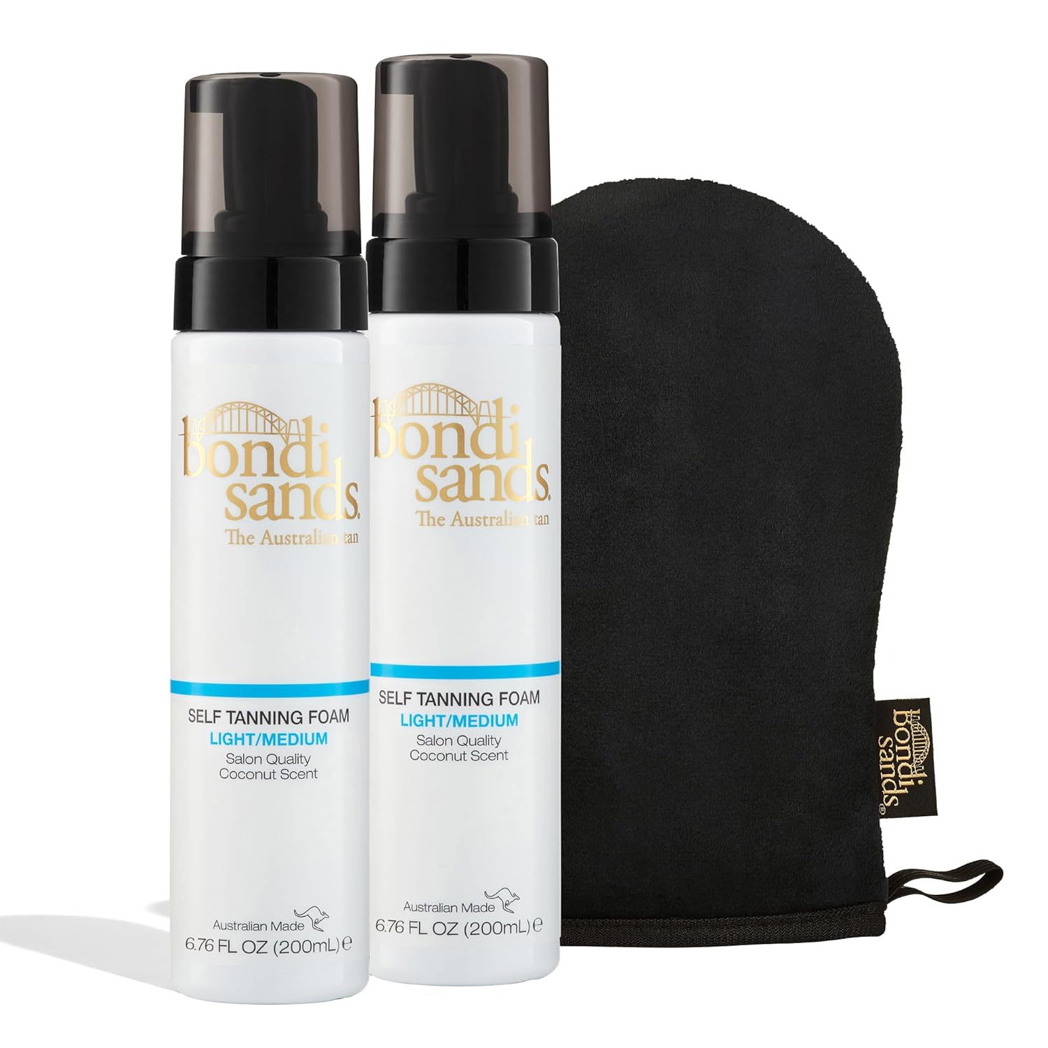 Bondi Sands Light/Medium Self Tanning Foam Value Kit | Includes 2 Lightweight Sunless Tan Foams + 1 Application Mitt for a Flawless Finish ($54 Value)