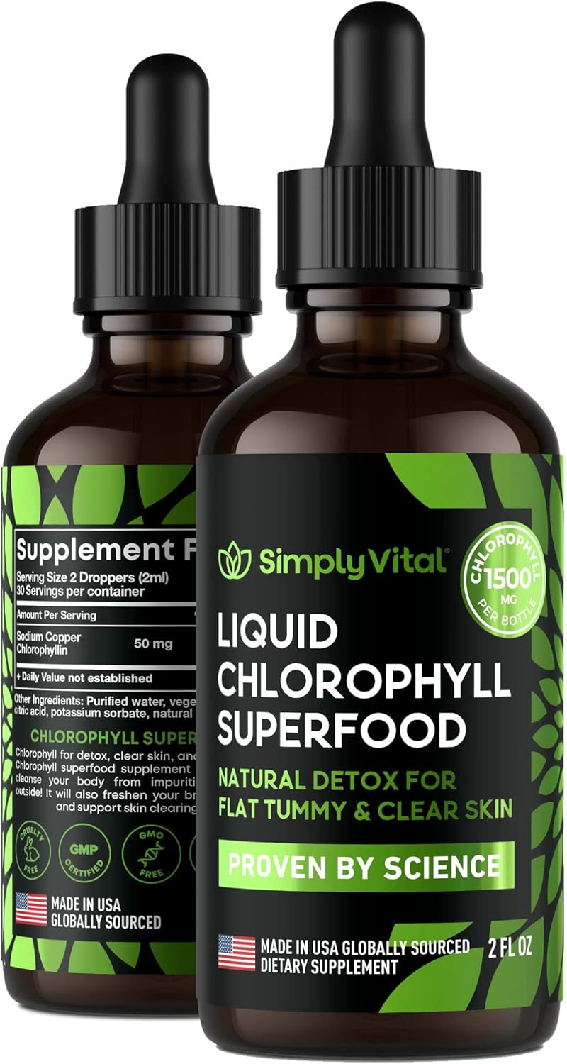 Simplyvital Chlorophyll Liquid Drops - Energy Boost, Clear Skin & Internal Deodorant - Made In Usa - 2 Fl Oz