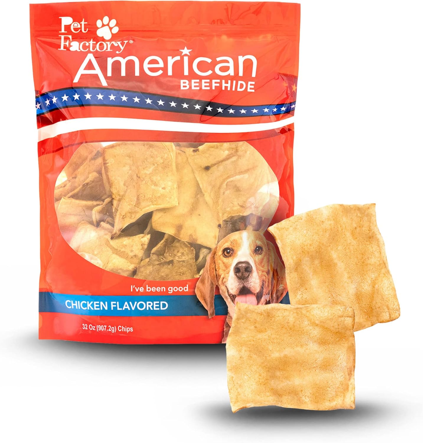 Pet Factory American Beefhide Chips Dog Chew Treats - Chicken Flavor, 32 Oz