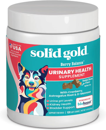 Solid Gold Cranberry Supplement for Dogs for Urinary Tract Health - Berry Balance w/Bioboost UTI + Bladder + Kidney Support for Dogs of All Life Stages w/Antioxidants - Cranberry Chews - 120 Count