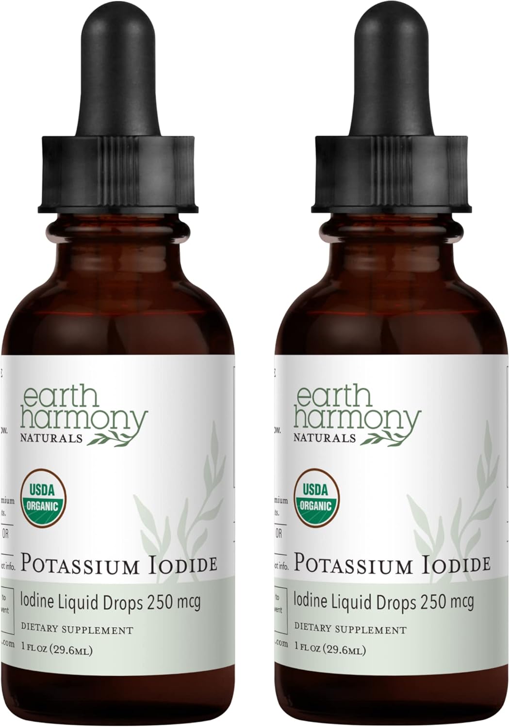 Usda Organic Potassium Iodide 250 Mcg Liquid Supplement 2-Pack (1-Year Supply) - Supports The Thyroid Gland And Helps Exposure & Low Levels Of Iodine - More Bioavailable Than Tablets, Pills - 1 Fl Oz