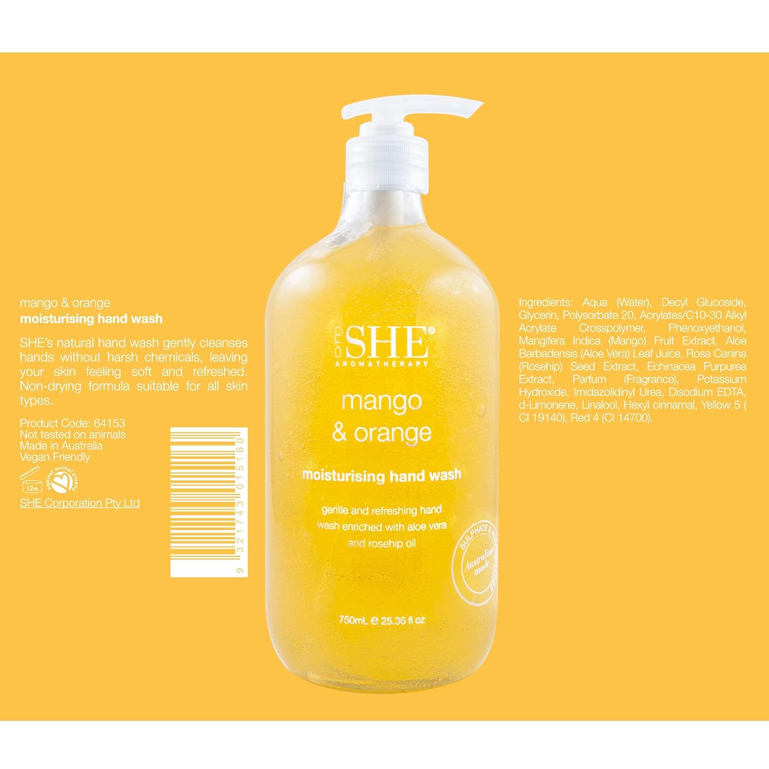 Om She Aromatherapy Moisturising Hand Wash - Mango & Orange : Beauty & Personal Care