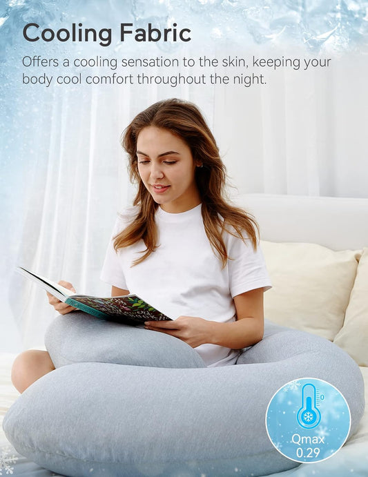 Momcozy Pregnancy Pillows With Cooling Cover, U-Shaped Full Body Maternity Pillow For Side Sleepers 57 Inch - Support For Back, Hip, Belly, Legs For Pregnant Women