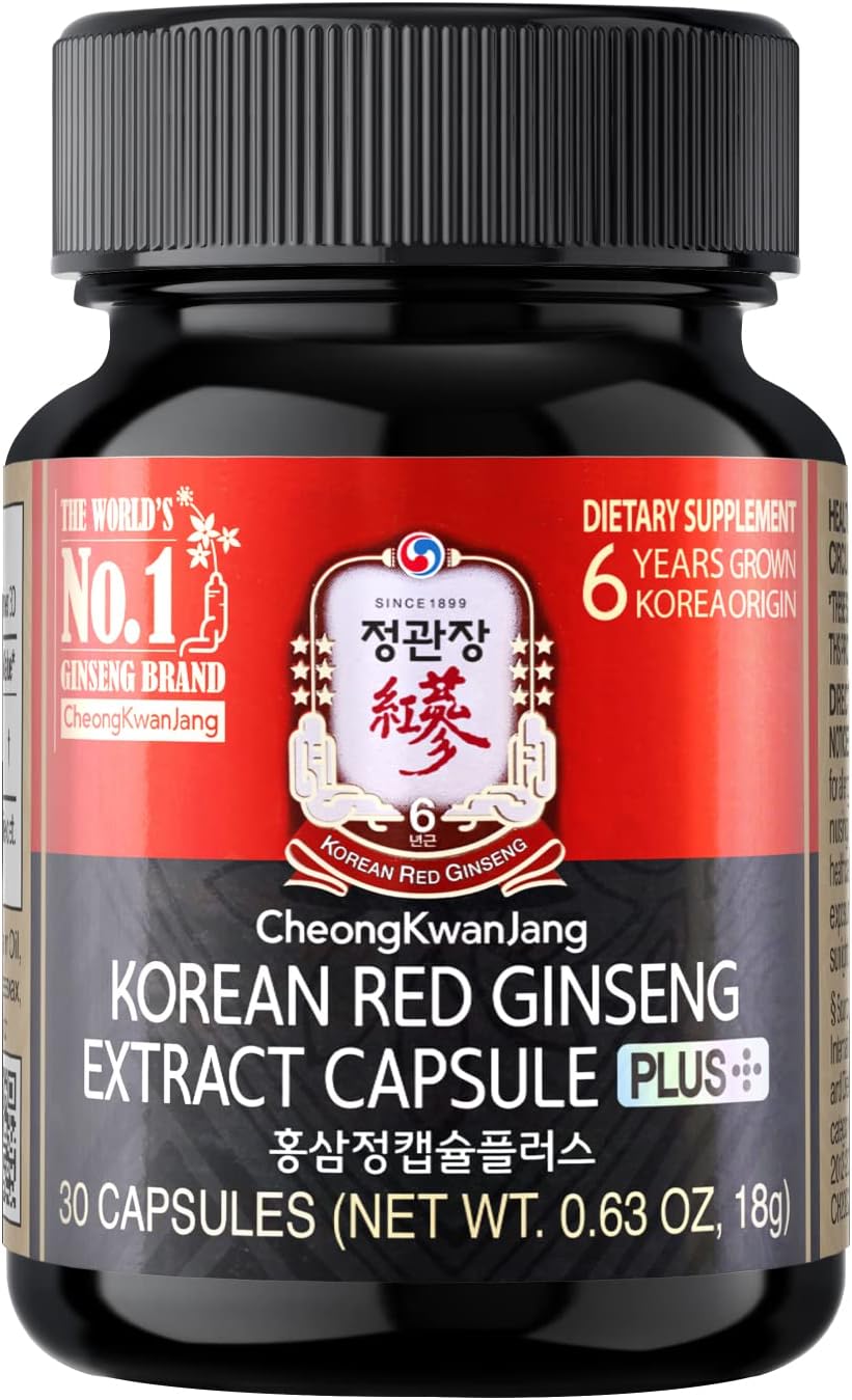 CheongKwanJang [Korean Red Ginseng Extract Capsules Plus -All-in-1 Focus Pills for Men & Women, Natural Energy Supplements,Circulation, Immune Support, Brain Booster - 30 Capsules