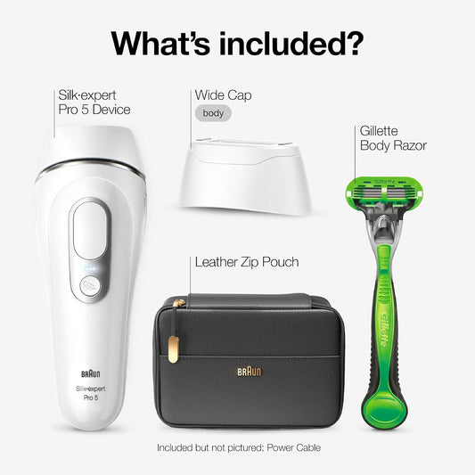 Braun Ipl Long Lasting Laser Hair Removal Device For Men And Women, Pl5145, With Gillette Razor, Pouch, And Wide Cap Head, Safe & Virtually Painless Alternative To Salon Hair Removal