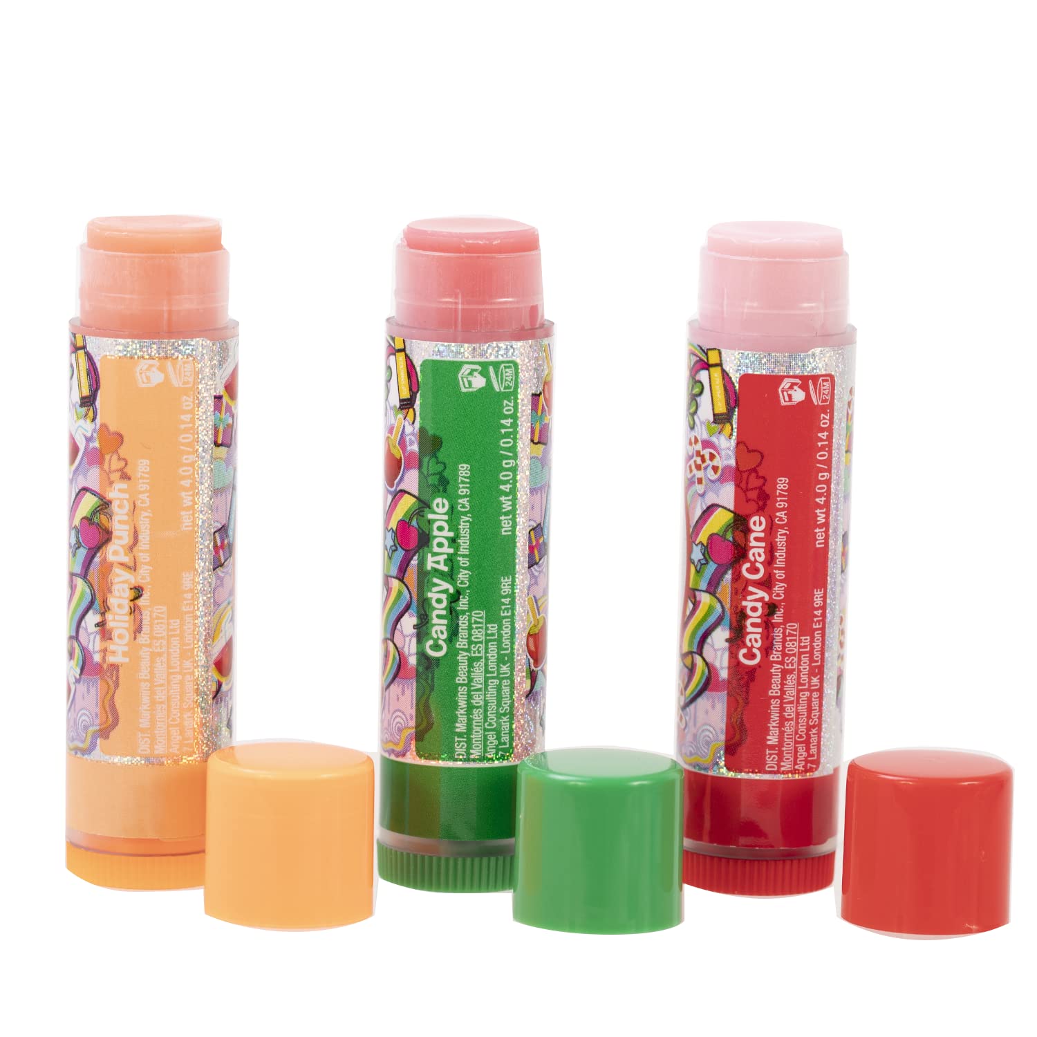 Lip Smacker Original & Best Christmas Flavored Lip Balm Candy Cane Trio- Teal Candy Cane, Candy Apple, Holiday Punch : Everything Else