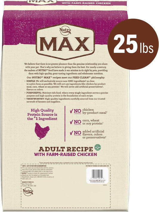 Nutro Max Adult Recipe Dry Dog Food With Farm Raised Chicken, 25 Lb Bag