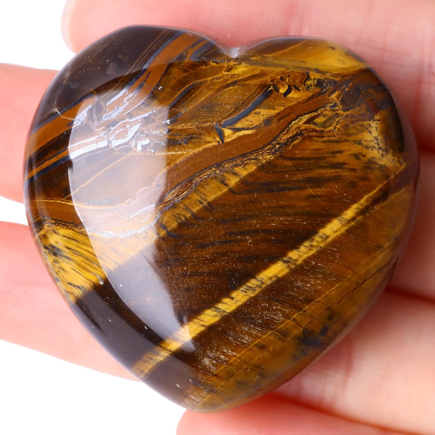 40Mm Natural Tiger Eye Large Heart Stones Healing Crystals Gemstones Gifts Heart Shaped Rocks For Home Decor Reiki Meditation Women