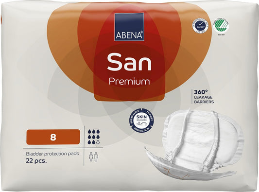 ABENA San Premium Mens & Womens Incontinence Pads, Breathable & Comfortable - Premium 8, 2500ml Absorbency, 22PK