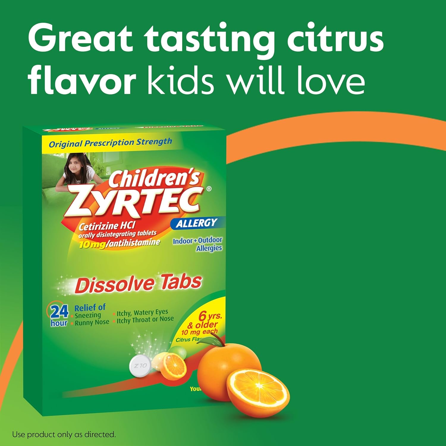 Zyrtec Children'S 24 Hour Dissolving Allergy Relief Tablets With 10 Mg Children'S Cetirizine Hydrochloride, Citrus Flavored Dissolvable Allergy Tablets With Antihistamine For Kids, 12 Ct : Health & Household
