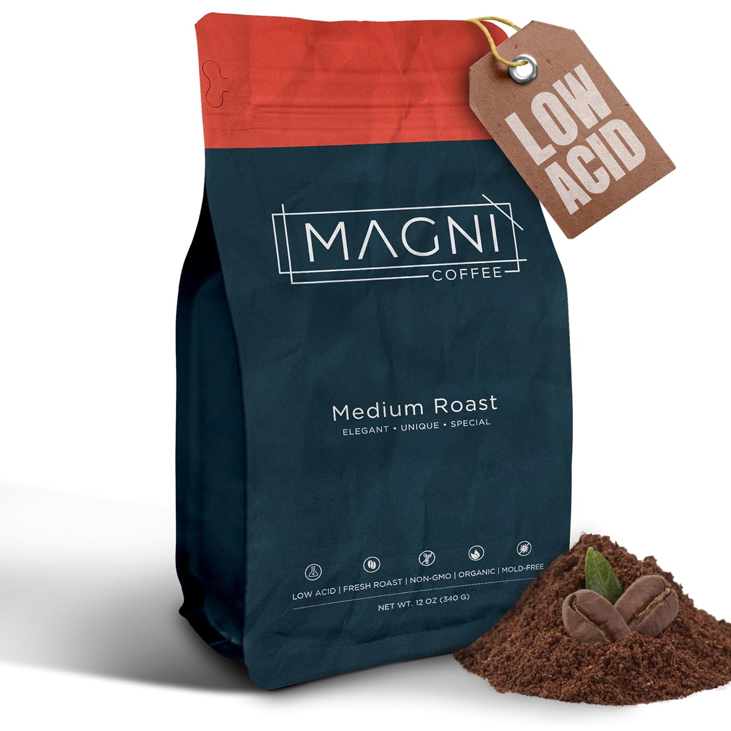 Magni Coffee - Ground - Medium Roast - Low Acid - Single Origin Usda Organic Non-Gmo Beans Third Party Tested For Mycotoxins & Pesticides - Fair Trade -12 Oz