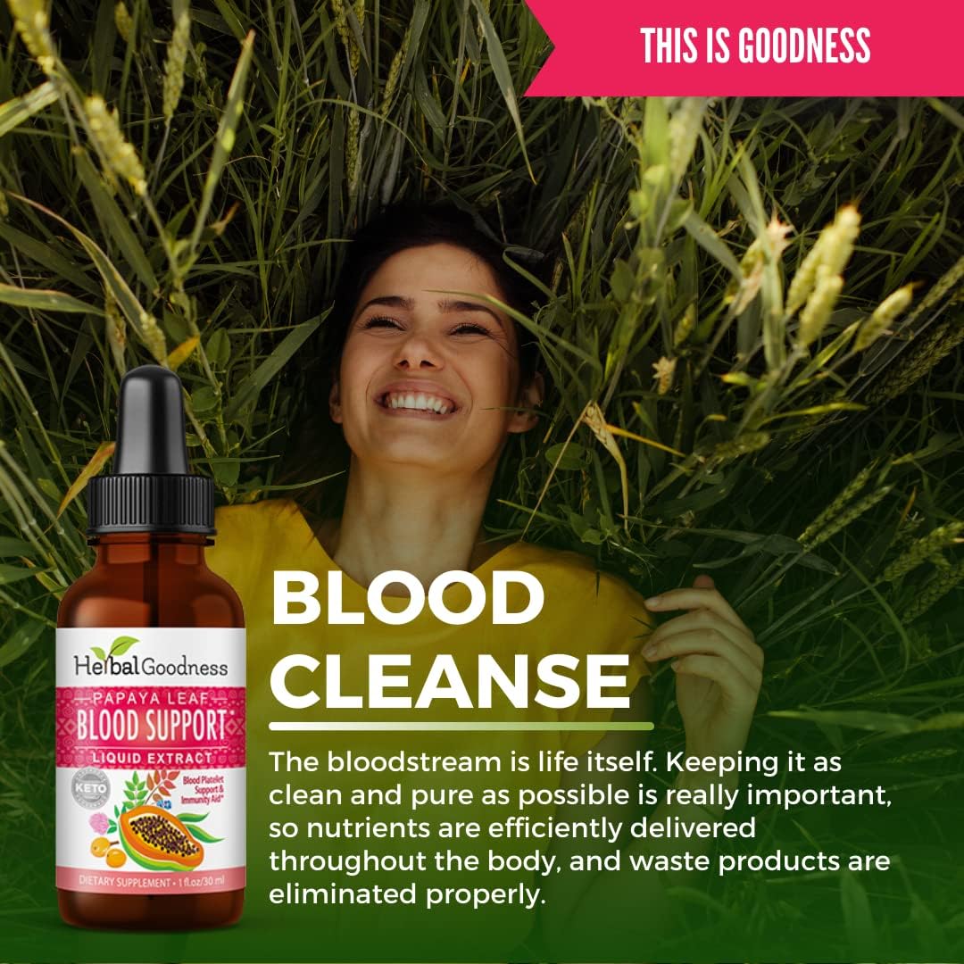 Papaya Leaf Blood Support Supplement 1Oz - Natural Aid For Cardiovascular Health And Blood Circulation - Premium Formula With Glycerin - Gluten-Free, And Vegan : Health & Household