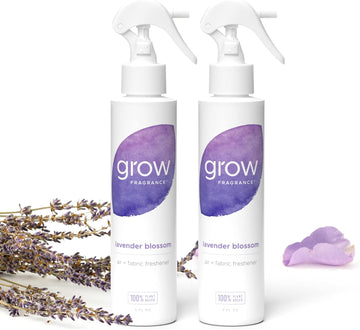 Grow Fragrance Scented Fabric and Room Air Freshener Spray - Certified Non-Toxic, 100% Plant-Based Essential Oils - 5 oz (Lavender Blossom 2-Pack)