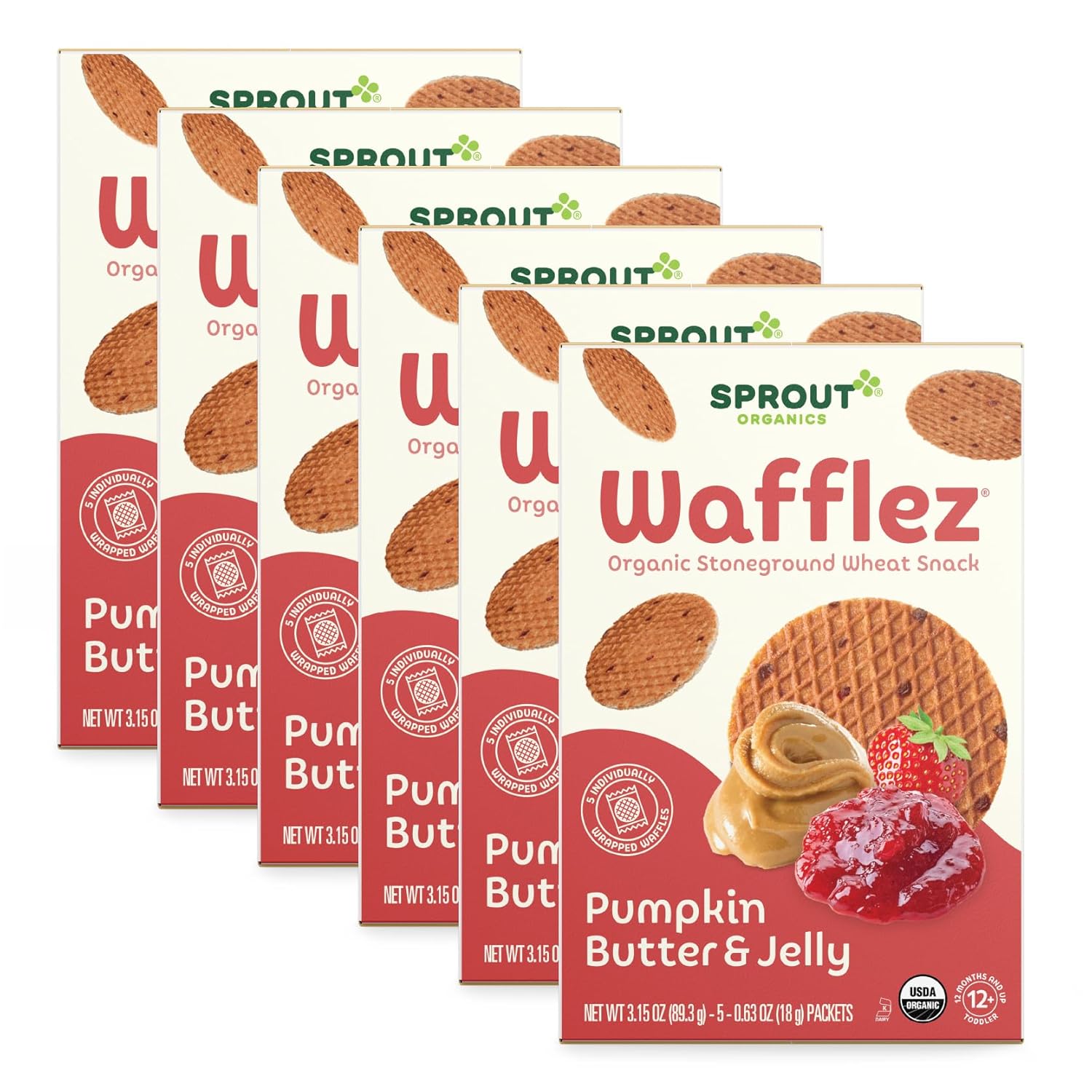 Sprout Organic Baby Food, Stage 4 Toddler Snacks, Pumpkin Butter & Jelly Wafflez, Single Serve Waffles (50 Count),5 Count (Pack Of 10)