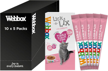 Webbox Lick-e-Lix Cat Treats, Salmon - Kitten Friendly, Grain and Gluten Free, No Artificial Preservatives or Colours (10 x 5 Packs)?PET-774338