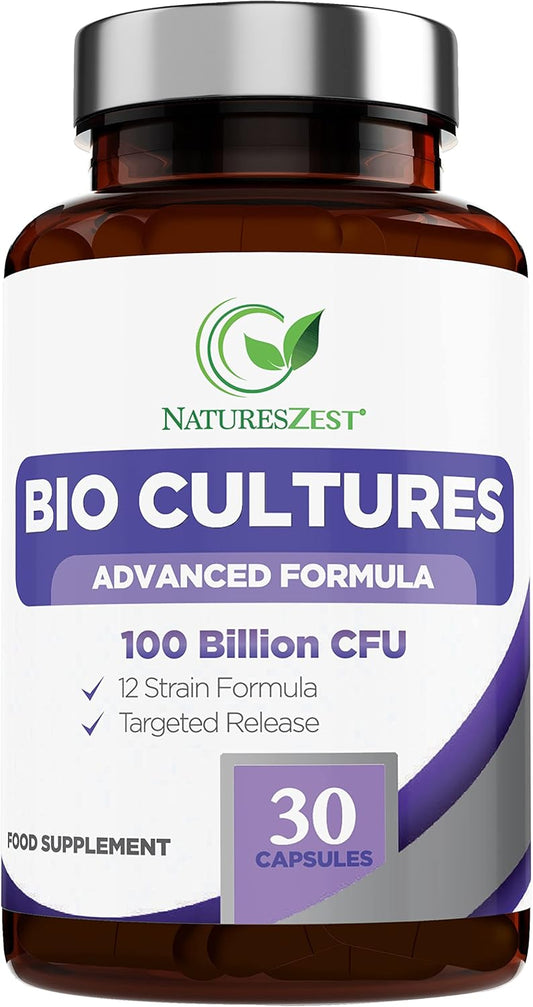 Bio Cultures Complex Probiotics 100 Billion Cfu With Prebiotics – Lactobacillus Plantarum & Saccharomyces Boulardii Probiotic - 30 Vegan Capsules – Probiotics For Women & Men – Packaging May Vary