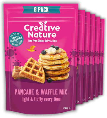 Gluten Free Pancake & Waffle Mix (6 X 266G) | Creative Nature Vegan Pancake Mix | Nut Free, Dairy Free | Top 14 Allergen Free | 6 Pack