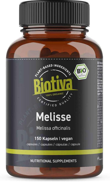 Biotiva Lemon Balm Organic 150 Capsules - Melissa officinalis - 450mg - Without additives - Bottled and Checked in Germany (DE-ECO-005)