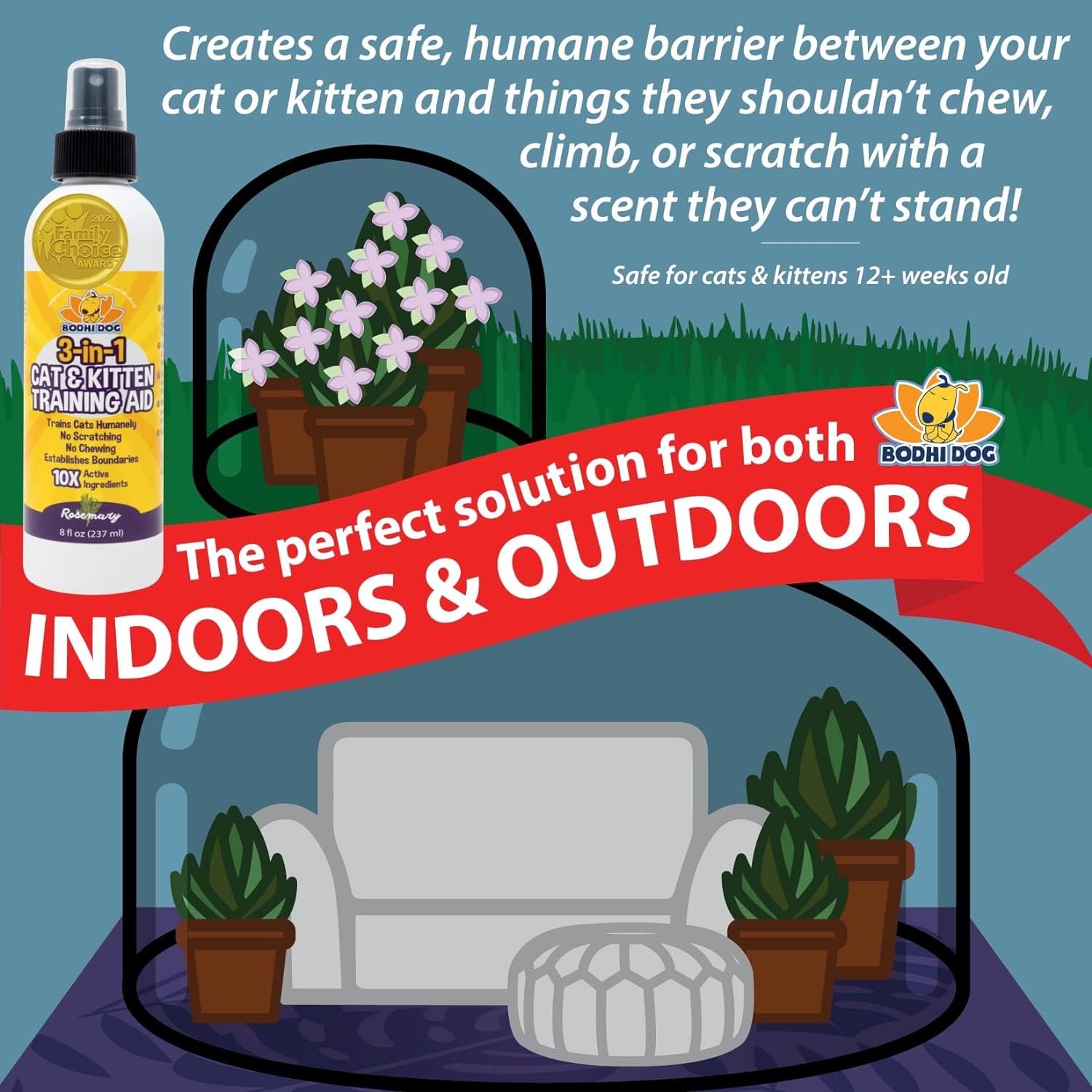 Bodhi Dog 3-in-1 Cat & Kitten Training Aid | Cat Deterrent Spray for Indoor and Outdoor Use | Cat Repellent Spray for Furniture | Establish Boundaries & Keep Cat Off | Made in The USA (8 oz) : Pet Supplies