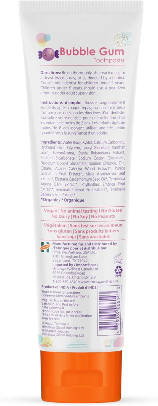 Himalaya Botanique Kids Toothpaste, Herbal, Bubble Gum Flavor, Fights Plaque, Fluoride Free, Gentle, No Artificial Flavors Or Colors, Sls Free, Gluten Free, Cruelty Free, Vegan, Foaming, 4 Oz, 1 Pack…