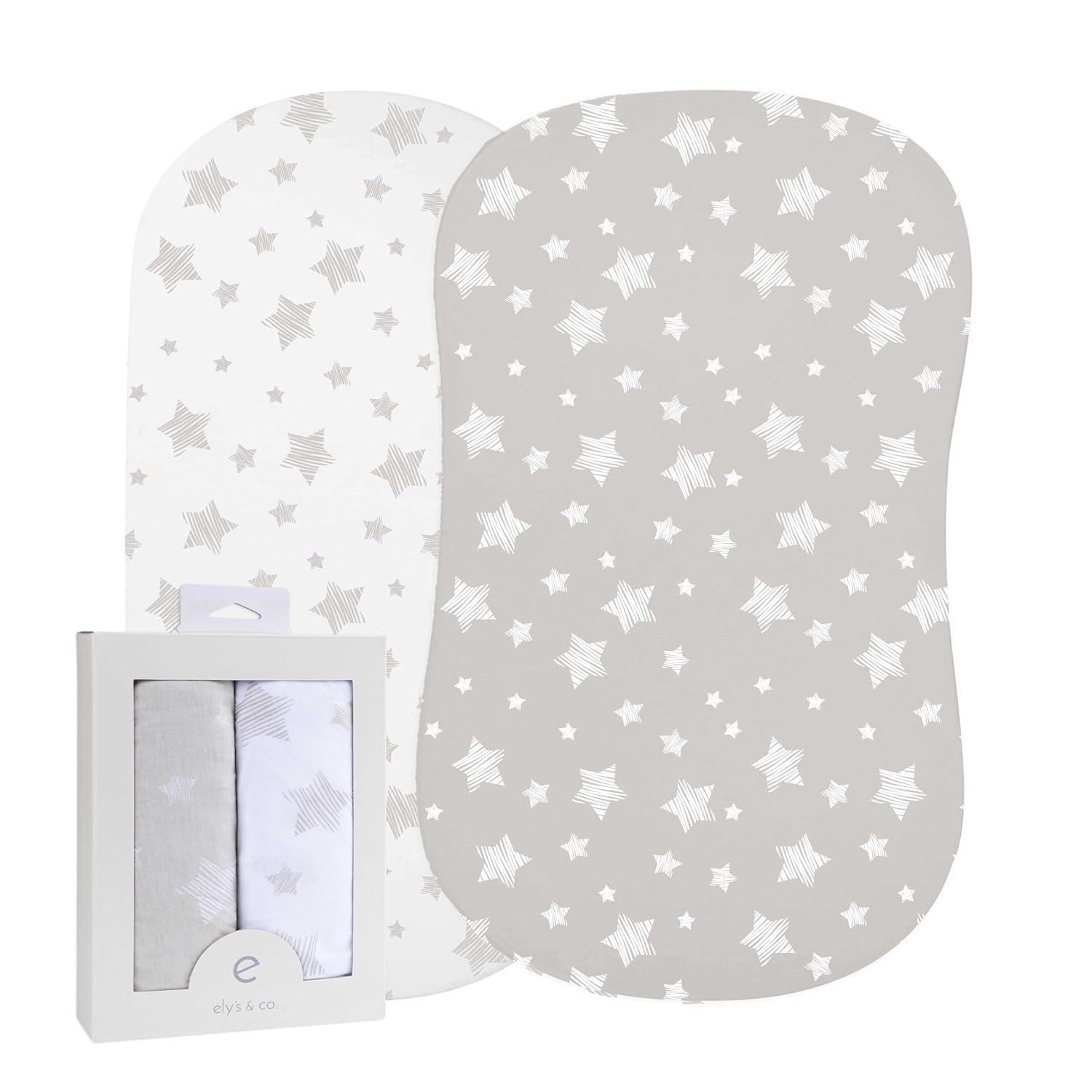 Ely'S & Co. Bassinet Sheet Set 2 Pack 100% Jersey Cotton For Baby Girl And Baby Boy - Tan Drawn Star Design