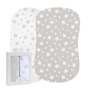 Ely'S & Co. Bassinet Sheet Set 2 Pack 100% Jersey Cotton For Baby Girl And Baby Boy - Tan Drawn Star Design