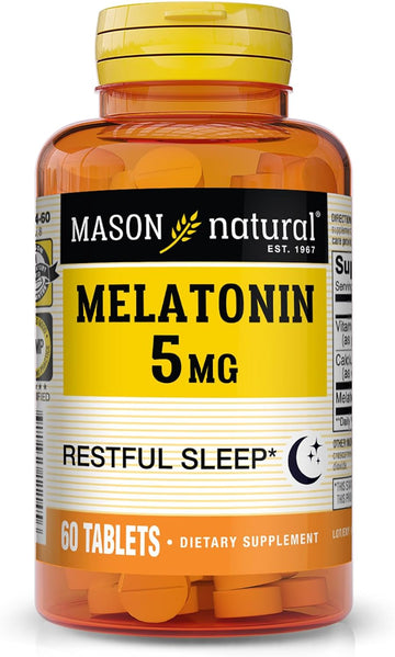 MASON NATURAL Melatonin 5 mg with B6 and Calcium - Natural Sleep Aid, Supports Healthy Sleep & Rest, 60 Tablets