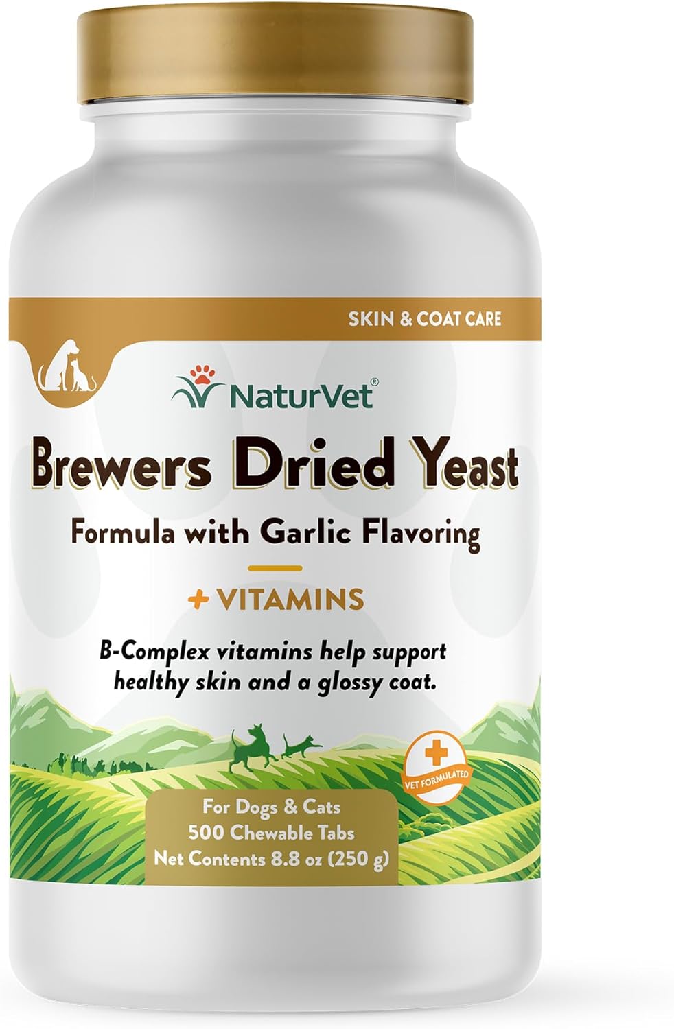 NaturVet – Brewer’s Dried Yeast Formula with Garlic Flavoring – Plus Vitamins – Supports Healthy Skin & Glossy Coat –Fortified with B-1, B-2, Niacin & Vitamin C –for Dogs & Cats (500 Tablets)