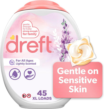 Dreft Laundry Detergent Xl Pacs, Light Scent, Lavender, 45 Count