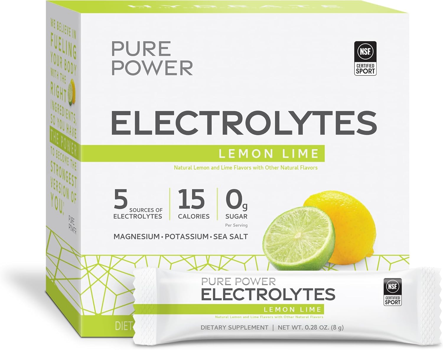 Dr. Mercola Pure Power Electrolytes, Lemon Lime, 8.5 Oz (240 G), 30 Servings (30 Packets), 15 Calories And 0G Sugar Per Serving