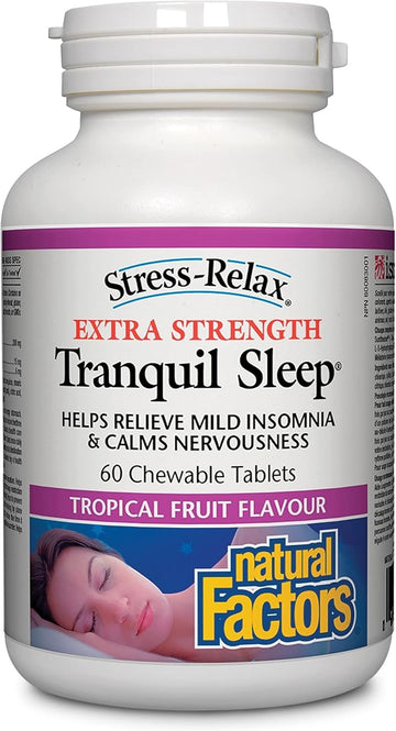 Natural Factors Stress-Relax Tranquil Sleep Extra Strength, Sleep Aid With Suntheanine L-Theanine, 5-Htp, Melatonin
