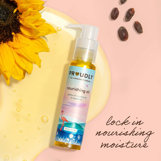 Proudly Nourishing Baby Oil - Blend Of Premium Oils, Squalane, And Vitamin E For Dry Skin And Even Great For Textured Hair - Baby Massage Oil, Locks In Moisture - 3Oz