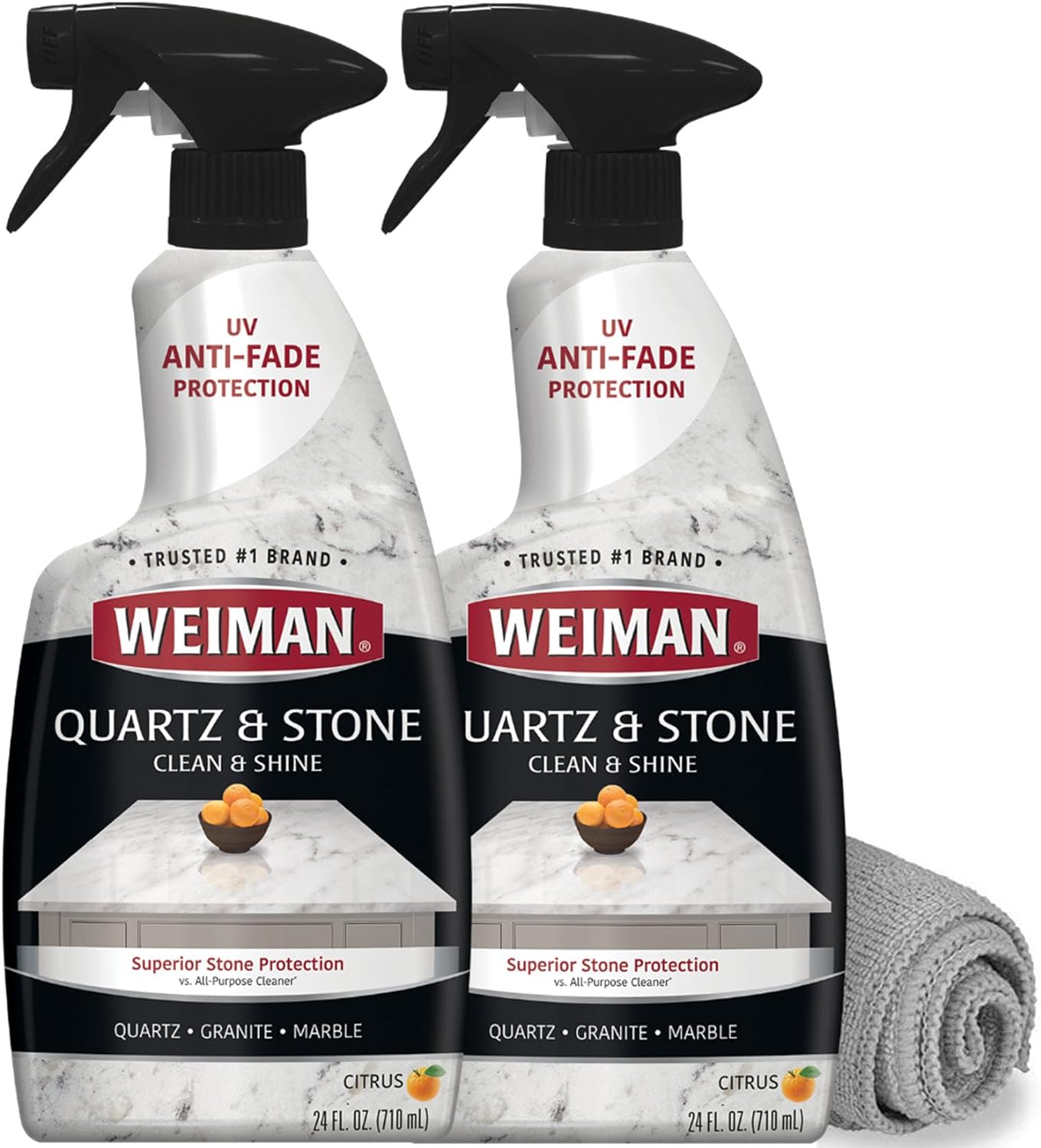 Weiman Quartz Countertop Cleaner and Polish - 24 Ounce (2 Pack w/MicroFiber Towel Included) - Clean and Shine Your Quartz Countertops Islands and Stone Surfaces with UV Protection