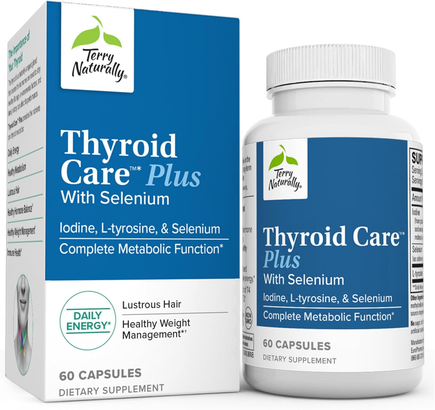 Terry Naturally Thyroid Care Plus - 60 Capsules - With Selenium, Iodine & L-Tyrosine - Non-Gmo, Gluten Free, Kosher - 30 Servings